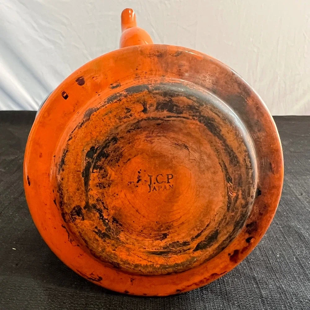 Vintage JCP Japan Orange Enamel‎ Tea Kettle Mid Century Modern Retro Bell Bottom